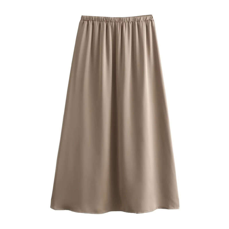 Fashion Apricot Satin Drawstring Skirt,Skirts