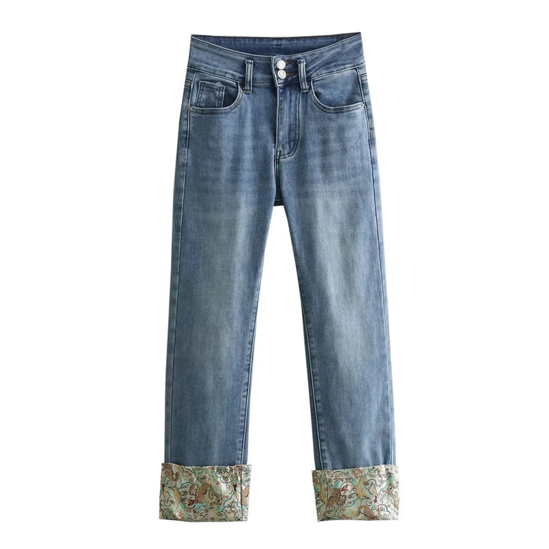 Fashion Blue Satin Patch Jeans,Denim