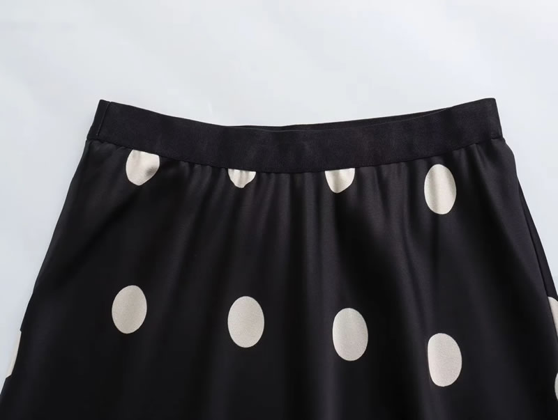 Fashion Black Polka Dot Satin Skirt,Skirts
