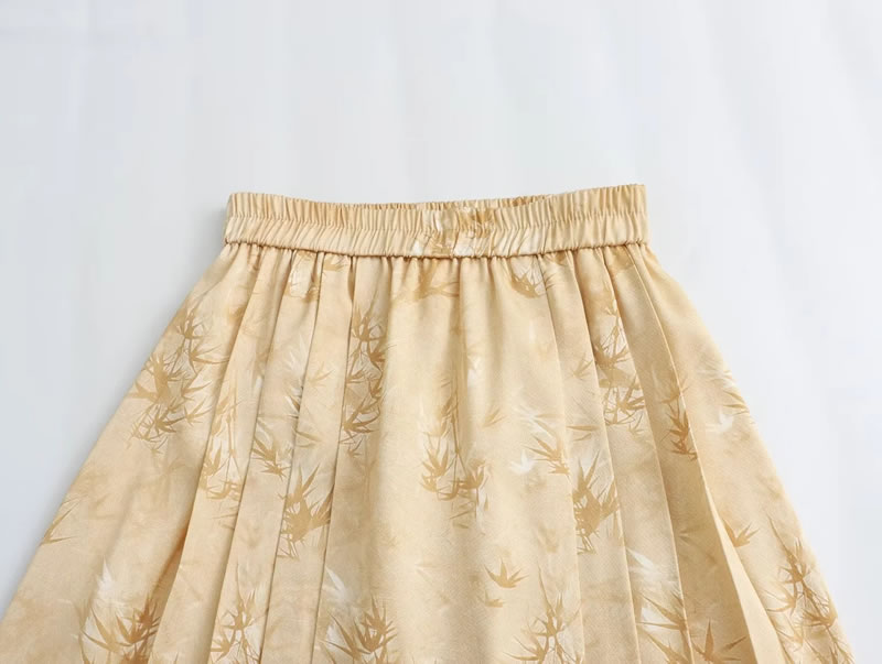 Fashion Khaki Printed Crumpled Wide Hem Skirt,Skirts