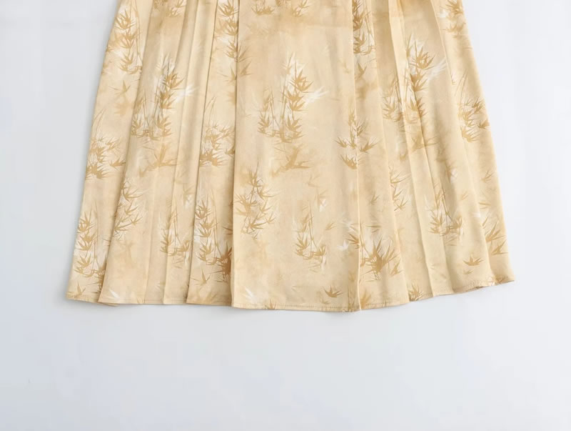 Fashion Khaki Printed Crumpled Wide Hem Skirt,Skirts