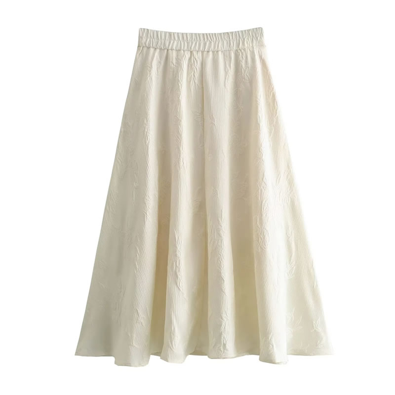 Fashion White Jacquard Disc Button Skirt,Skirts
