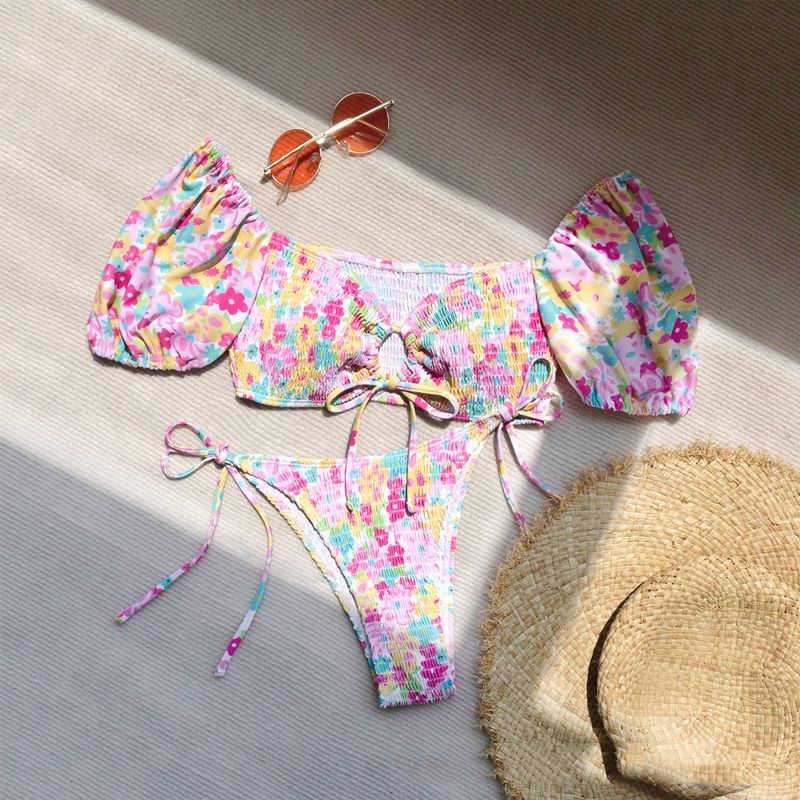 Fashion Color Polyester Printed Lace-up Tankini Swimsuit Bikini,Bikini Sets