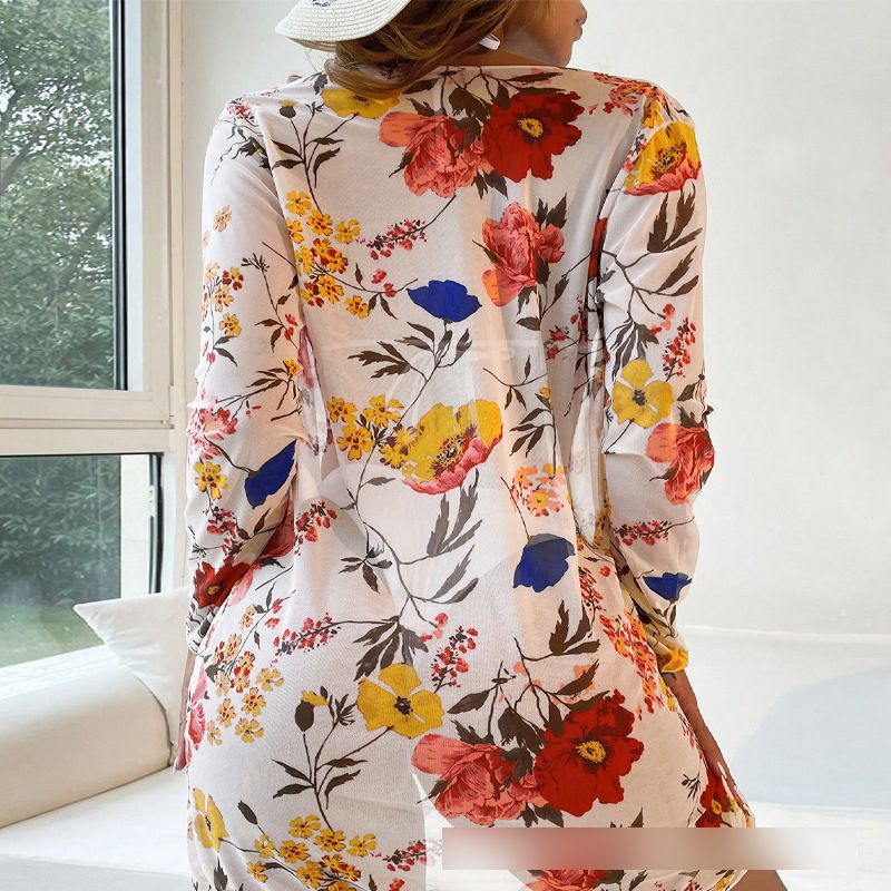 Fashion Red Polyester Printed Long Sleeve Blouse,Cover-Ups