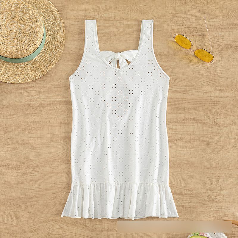 Fashion White Polyester Hollow Sun Protection Blouse,Cover-Ups