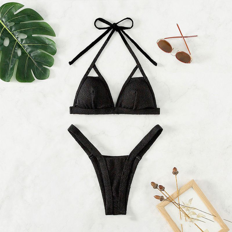 Fashion Black Polyester Halterneck Lace-up One-piece Swimsuit Bikini,Bikini Sets