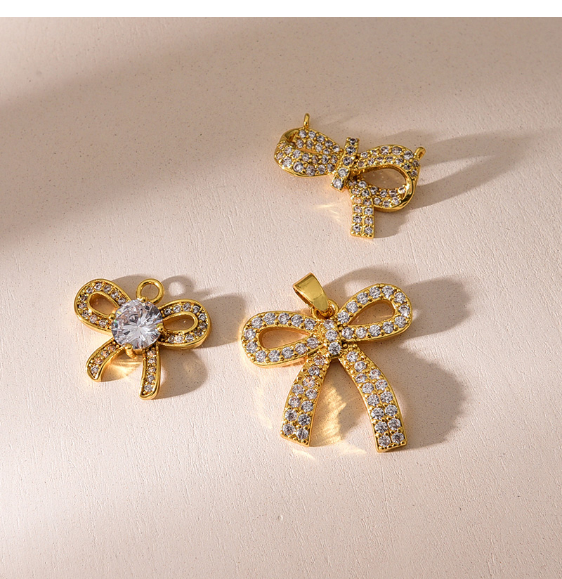 Fashion Golden 2 Copper Inlaid Zirconia Bow Pendant Accessories,Jewelry Findings & Components
