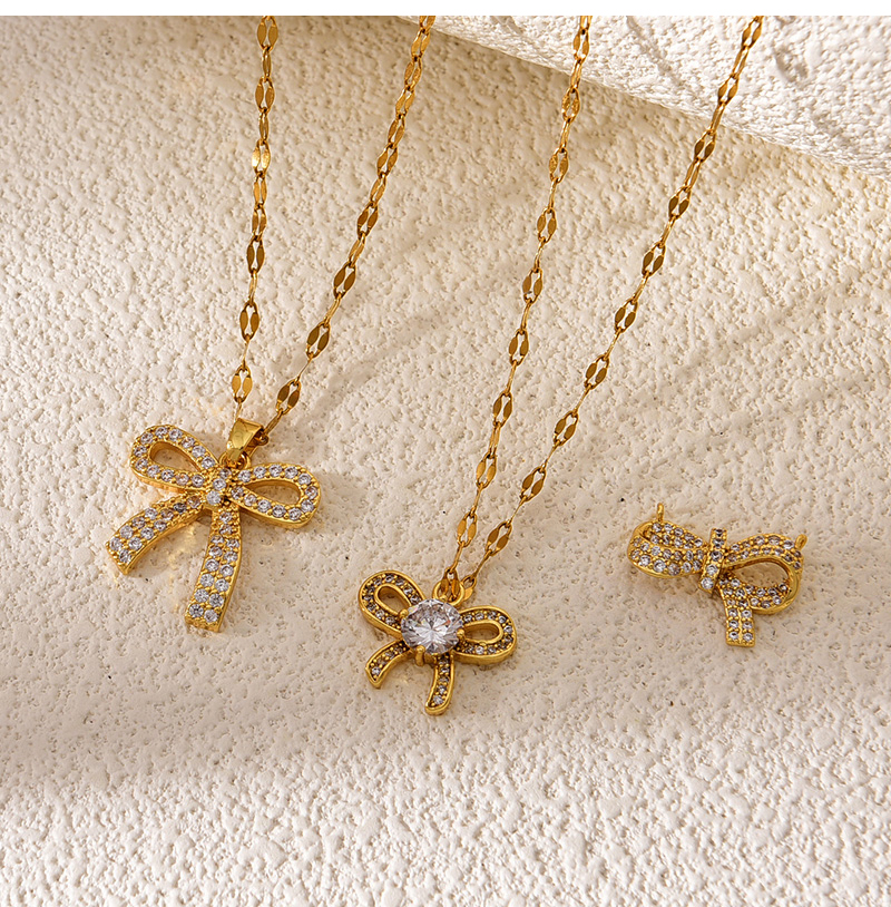 Fashion Golden 3 Copper Set Zirconia Bow Necklace,Necklaces