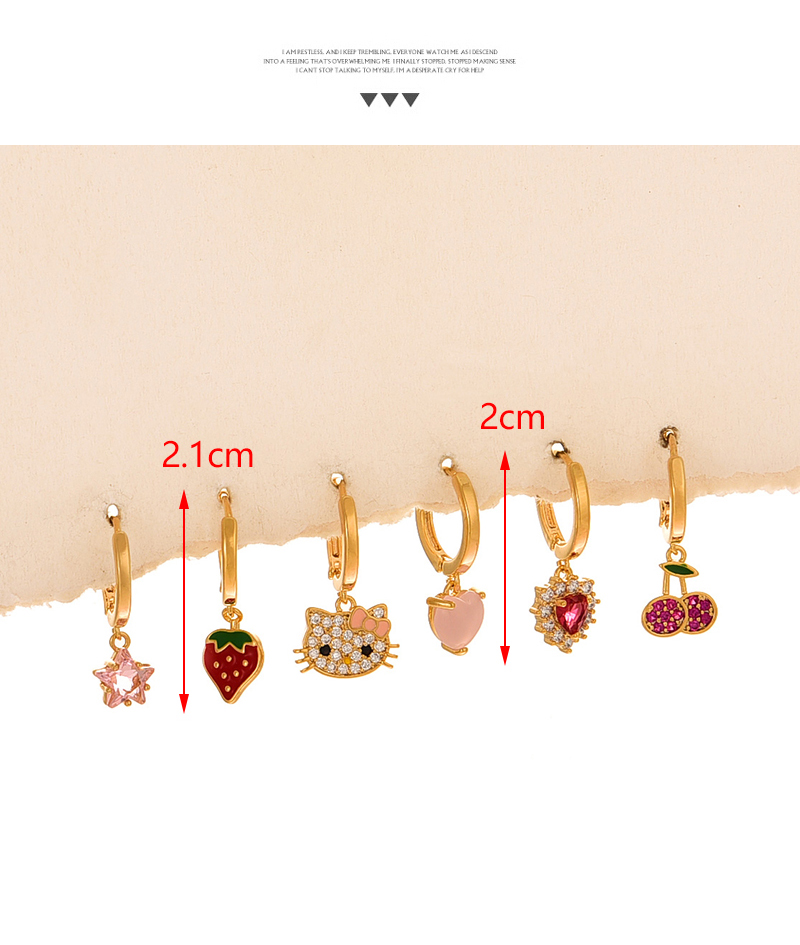 Fashion Gold Copper Inlaid Zircon Cartoon Oil Drop Pendant Earring Set Of 6 Pieces,Earring Set
