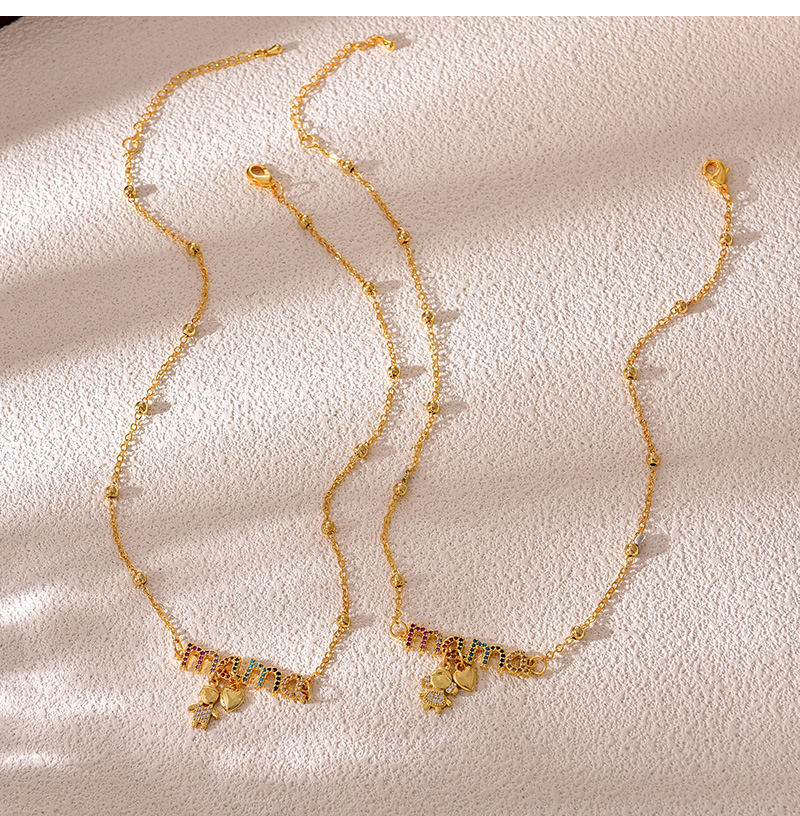 Fashion Golden 2 Copper Inlaid Zircon Letter Mama Boy Love Pendant Bead Necklace,Necklaces