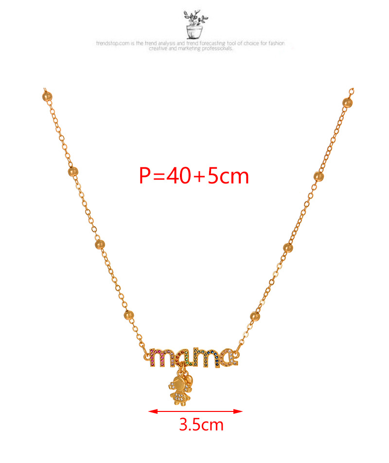 Fashion Golden 2 Copper Inlaid Zircon Letter Mama Boy Love Pendant Bead Necklace,Necklaces