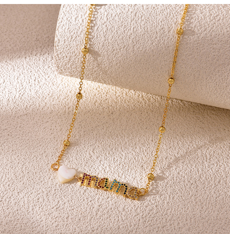 Fashion Gold Copper Inlaid Zircon Letter Mama Shell Love Pendant Bead Necklace,Necklaces