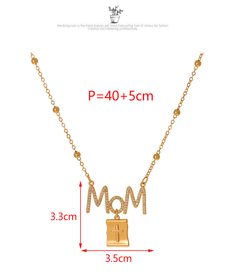 Fashion Gold Copper Inlaid Zircon Letter Mama Cross Pendant Bead Necklace,Necklaces