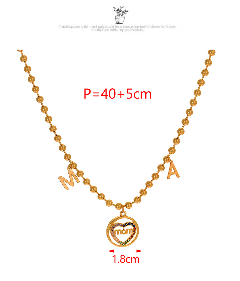 Fashion Gold Copper Inlaid Zircon Love Letter Mom Pendant Bead Necklace (3mm),Necklaces