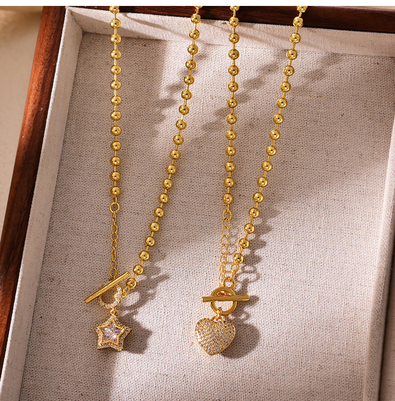 Fashion Golden 2 Copper Inlaid Zircon Love Pendant Ot Buckle Bead Necklace (4mm),Necklaces