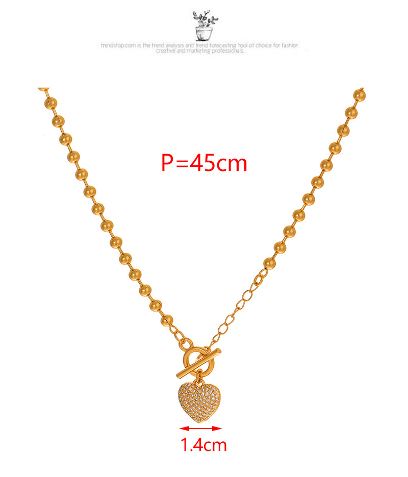 Fashion Golden 2 Copper Inlaid Zircon Love Pendant Ot Buckle Bead Necklace (4mm),Necklaces