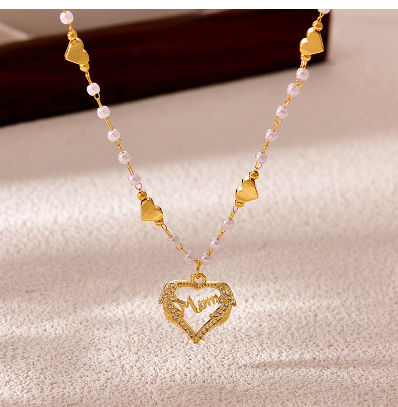 Fashion Gold Copper Inlaid Zircon Love Letter Mom Pearl Pendant Bead Necklace,Necklaces