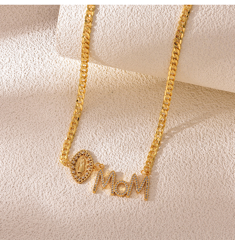 Fashion Gold Copper Inlaid Zircon Letter Mom Portrait Pendant Necklace,Necklaces