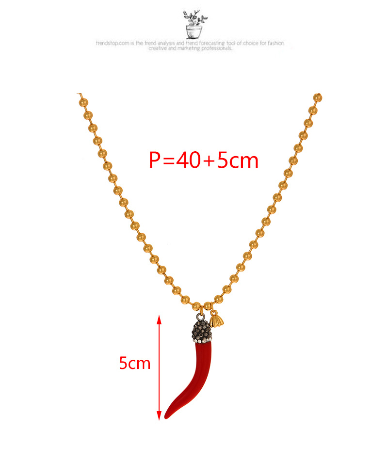 Fashion Red Copper Inlaid Zircon Small Pepper Pendant Beaded Necklace (4mm),Necklaces