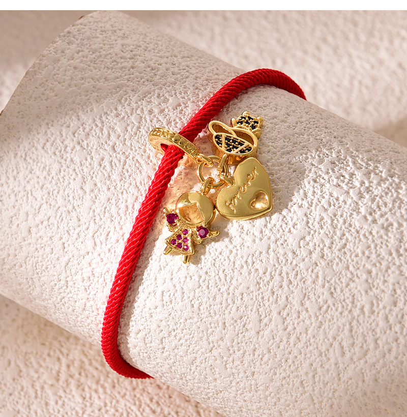 Fashion Red Copper Inlaid Zircon Love Boy And Girl Pendant Braided Bracelet,Bracelets