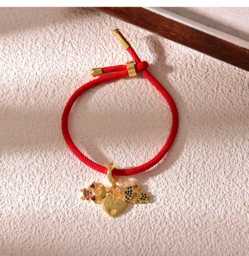 Fashion Red Copper Inlaid Zircon Love Boy And Girl Pendant Braided Bracelet,Bracelets