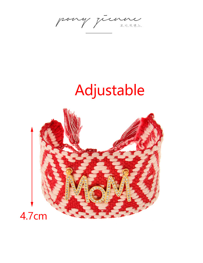 Fashion Red Copper Inlaid Zircon Letters Mom Pendant Braided Tassel Bracelet,Bracelets