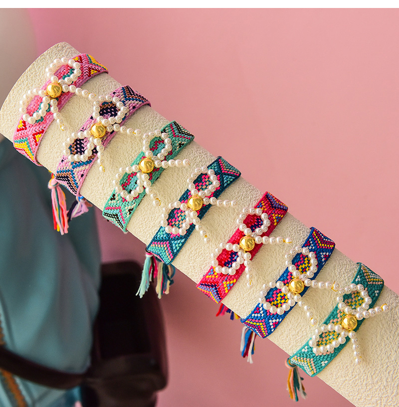 Fashion Color 7 Bow Pearl Woven Pattern Tassel Bracelet,Bracelets