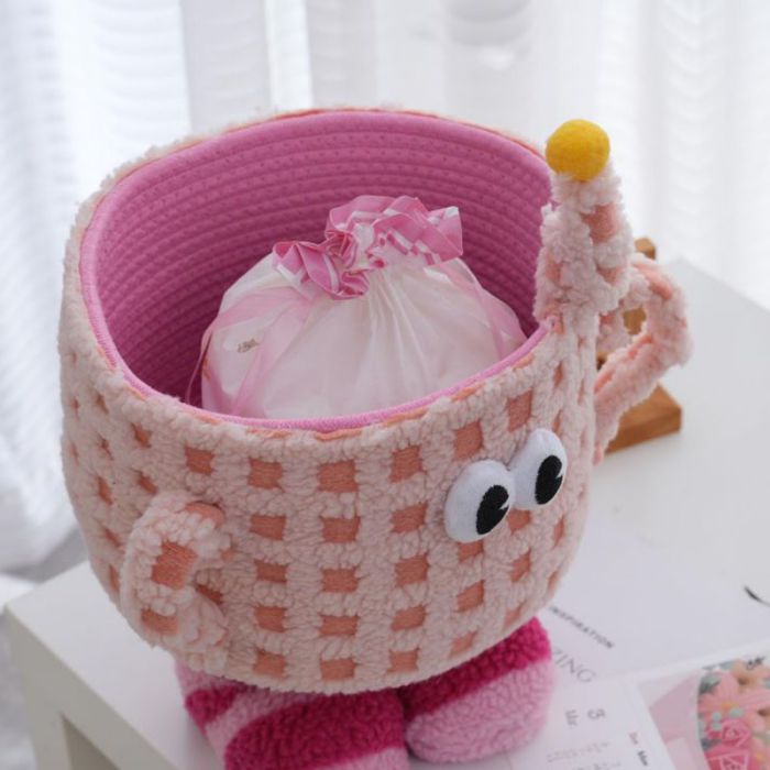 Fashion Total Height 30 Diameter 26.5 Size Without Legs 18cm 0.8kg Cartoon Woven Cotton Rope Large Capacity Storage Basket,Home storage