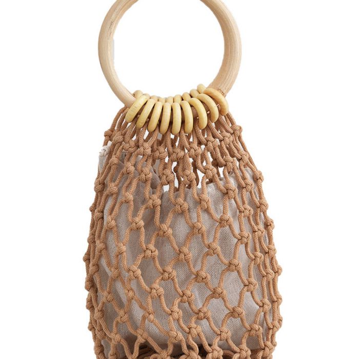 Fashion Khaki Without Lining Wood Handle Woven Hollow Handbag,Handbags