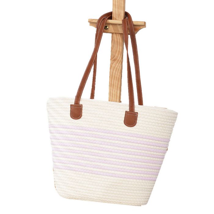 Fashion Purple Stripes Striped Cotton Rope Woven Shoulder Bag,Messenger bags