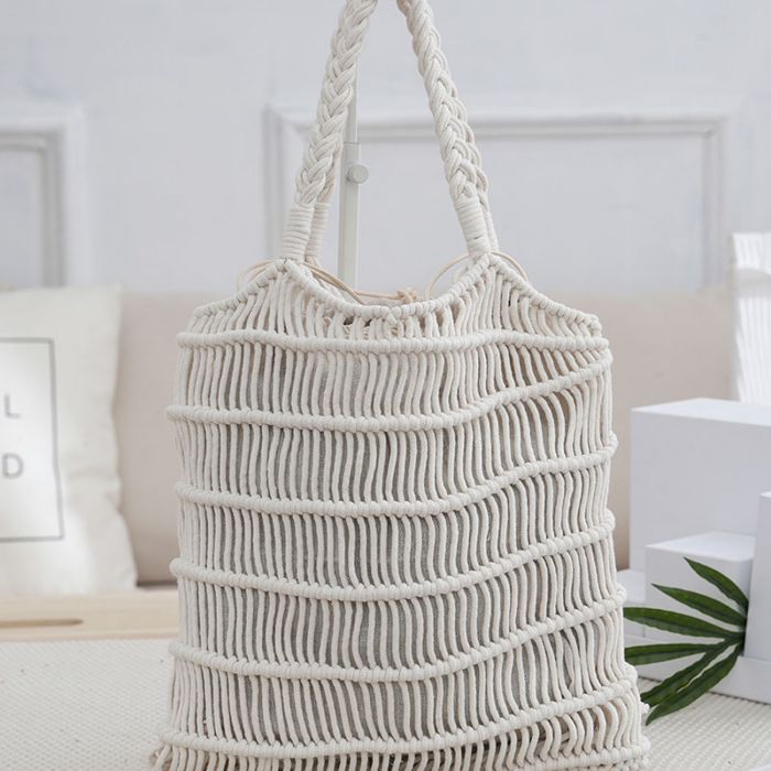 Fashion Khaki Cotton Rope Woven Shoulder Bag,Messenger bags