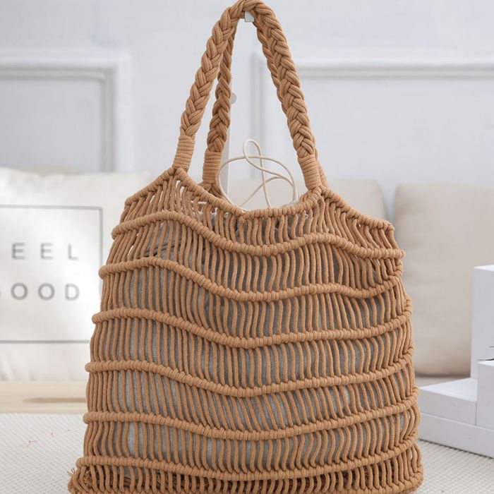 Fashion Khaki Cotton Rope Woven Shoulder Bag,Messenger bags