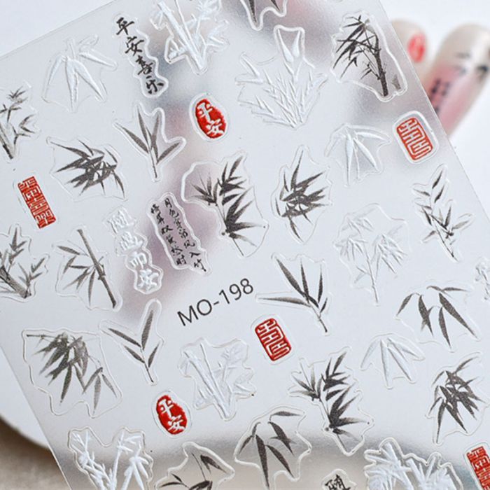 Fashion Ink Bamboo Embossed Sticker Mo-196 Ink Bamboo Embossed Stickers 3d Nail Stickers,Nails