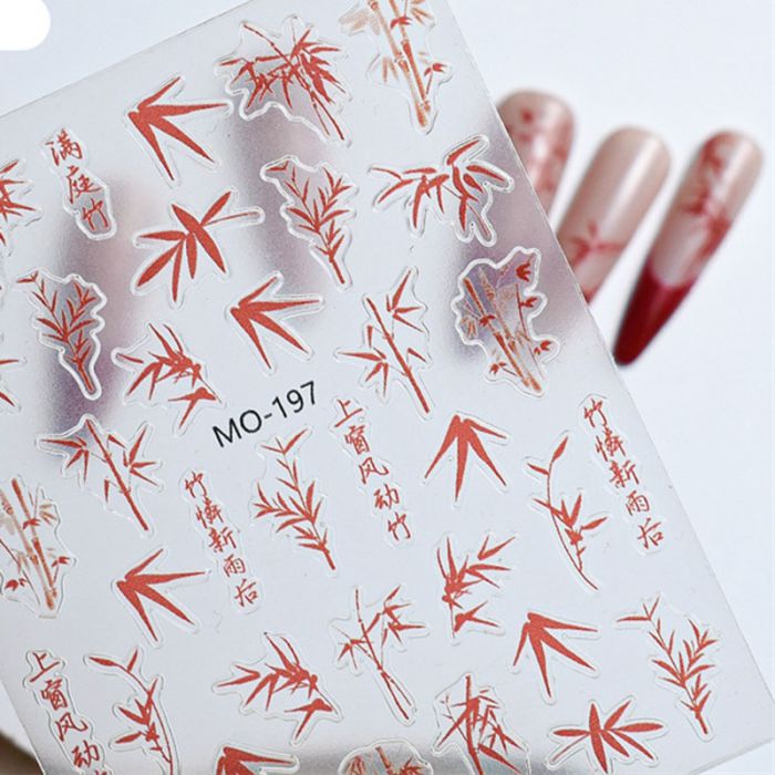 Fashion Ink Bamboo Embossed Sticker Mo-196 Ink Bamboo Embossed Stickers 3d Nail Stickers,Nails