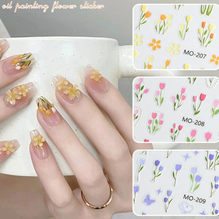 Fashion Tulip Embossed Sticker Mo-207 Tulip Embossed Sticker 5d Nail Sticker With Adhesive Backing,Nails