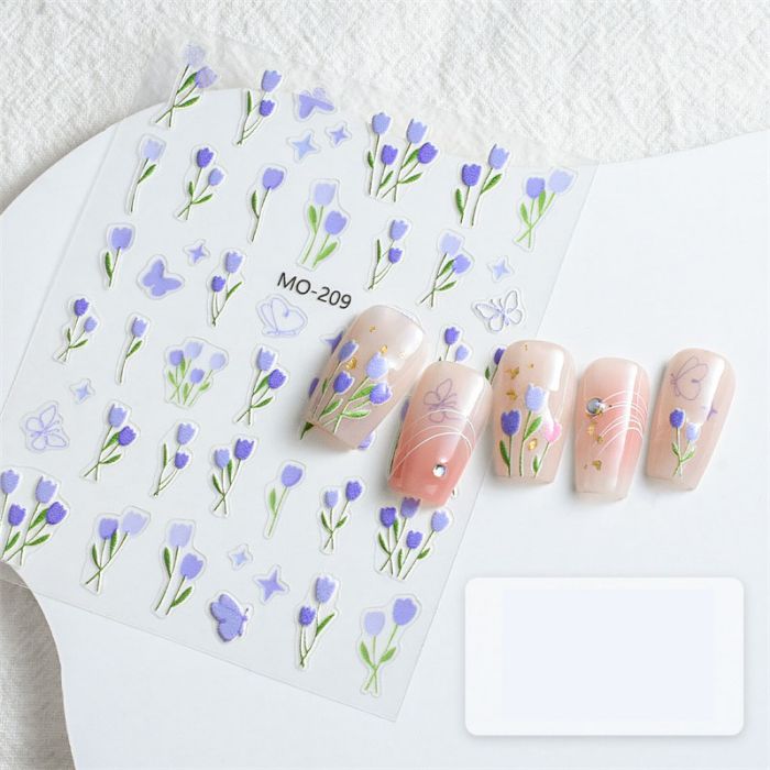 Fashion Tulip Embossed Sticker Mo-207 Tulip Embossed Sticker 5d Nail Sticker With Adhesive Backing,Nails