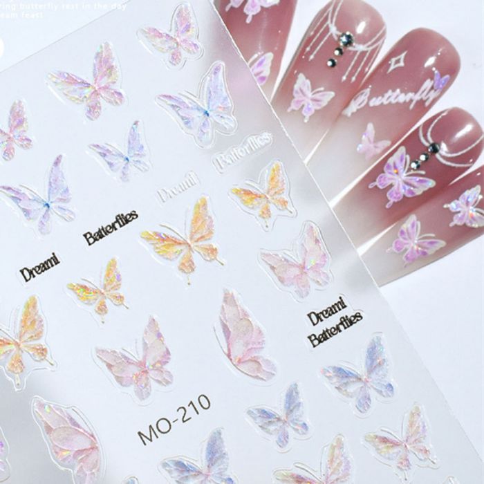 Fashion Shell Light Butterfly Sticker Mo-210 Shell Light Butterfly Sticker Embossed Laser Colorful Nail Sticker,Nails