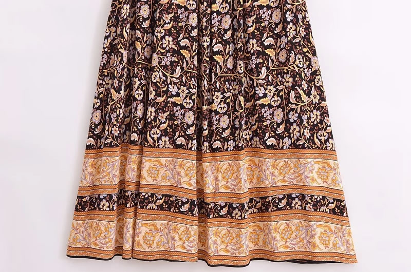 Fashion Multicolor Woven Printed Suspender Knee-length Skirt,Knee Length