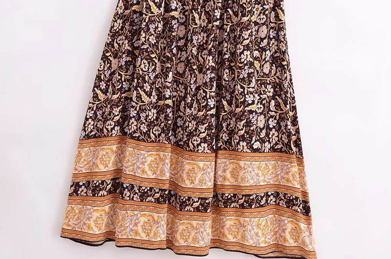 Fashion Multicolor Woven Printed Suspender Knee-length Skirt,Knee Length