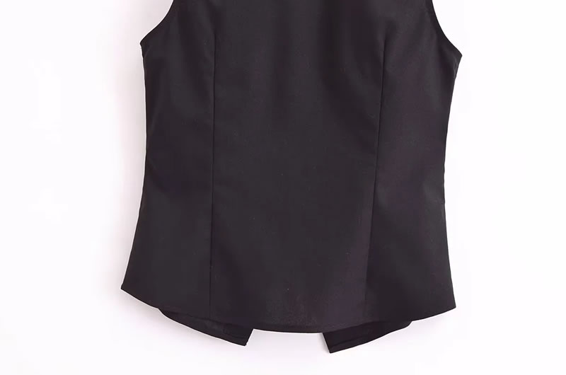 Fashion Black Woven Buttoned Vest,Coat-Jacket