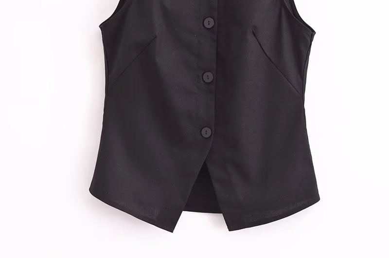 Fashion Black Woven Buttoned Vest,Coat-Jacket