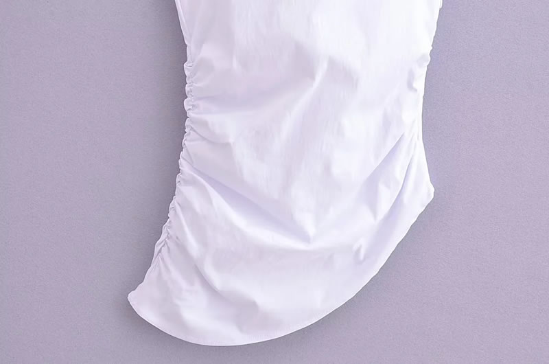 Fashion White Woven Bias-neck Pleated Vest,Tank Tops & Camis
