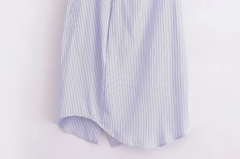 Fashion Blue And White Woven Striped Lapel Buttoned Sleeveless Top,Tank Tops & Camis