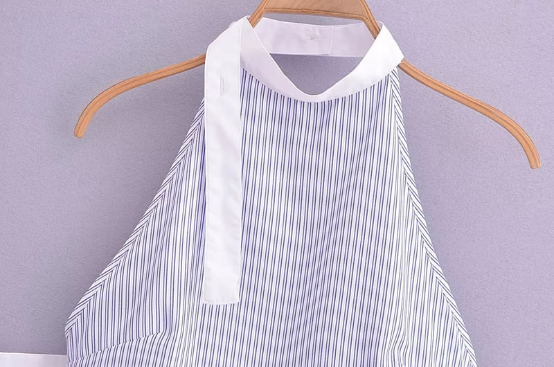 Fashion Blue And White Woven Striped Halterneck Top,Tank Tops & Camis