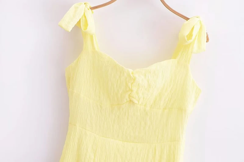 Fashion Yellow Woven Strappy Knee-length Skirt,Knee Length