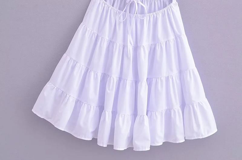 Fashion White Woven Halter Neck Strappy Knee-length Skirt,Knee Length