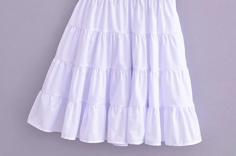Fashion White Woven Halter Neck Strappy Knee-length Skirt,Knee Length