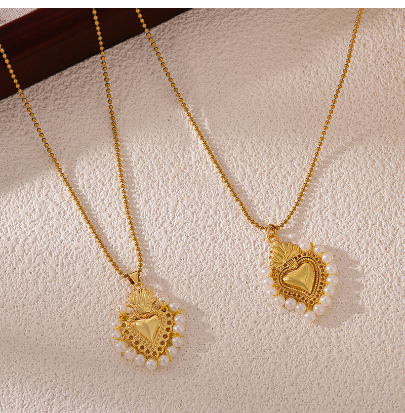 Fashion Golden 2 Copper Pearl Irregular Love Pendant Bead Necklace,Necklaces