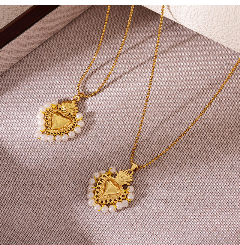 Fashion Golden 2 Copper Pearl Irregular Love Pendant Bead Necklace,Necklaces