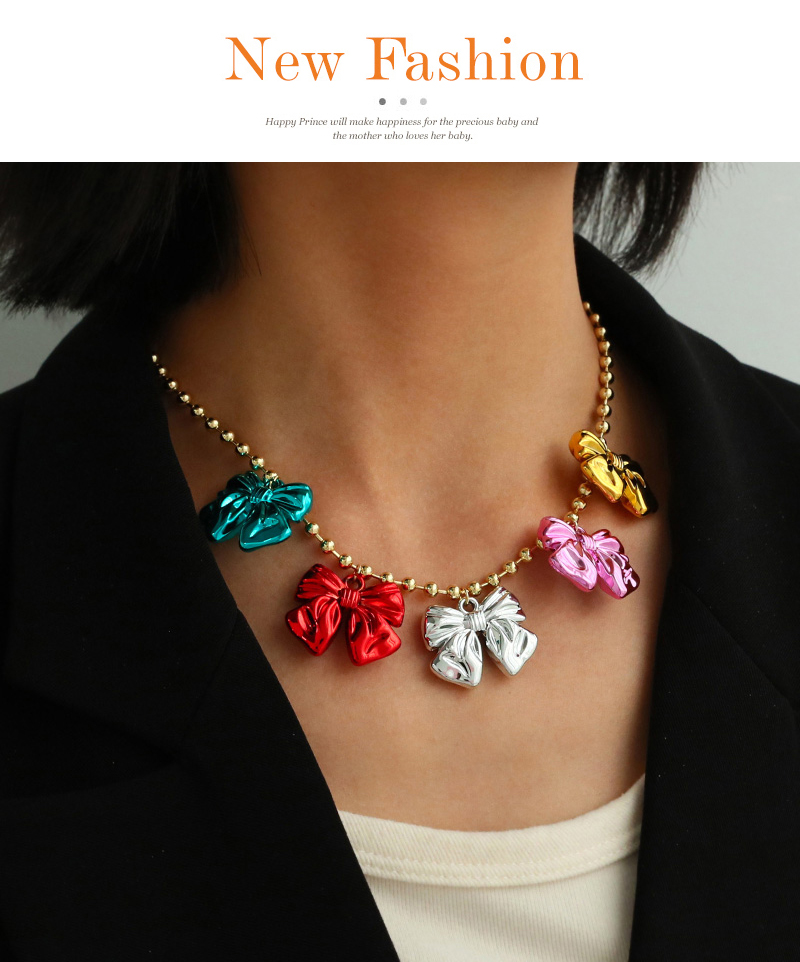 Fashion Color Copper Bow Pendant Bead Necklace (4mm),Necklaces